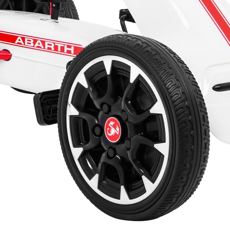 Gokart ABARTH na pedały dla dzieci Biały  Koła EVA  Hamulec ręczny  Wolny bieg