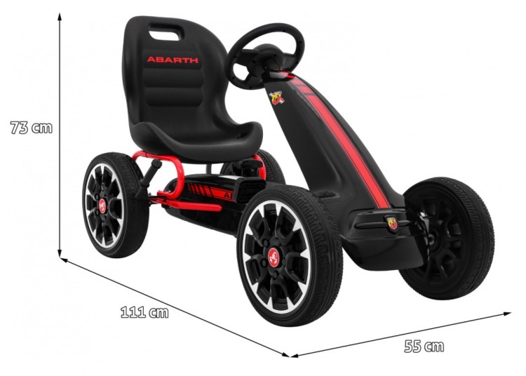 Gokart ABARTH na pedały dla dzieci Czarny Koła EVA  Hamulec ręczny  Wolny bieg