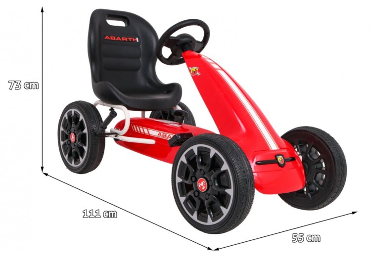 Gokart ABARTH na pedały dla dzieci Czerwony  Koła EVA  Hamulec ręczny  Wolny bieg