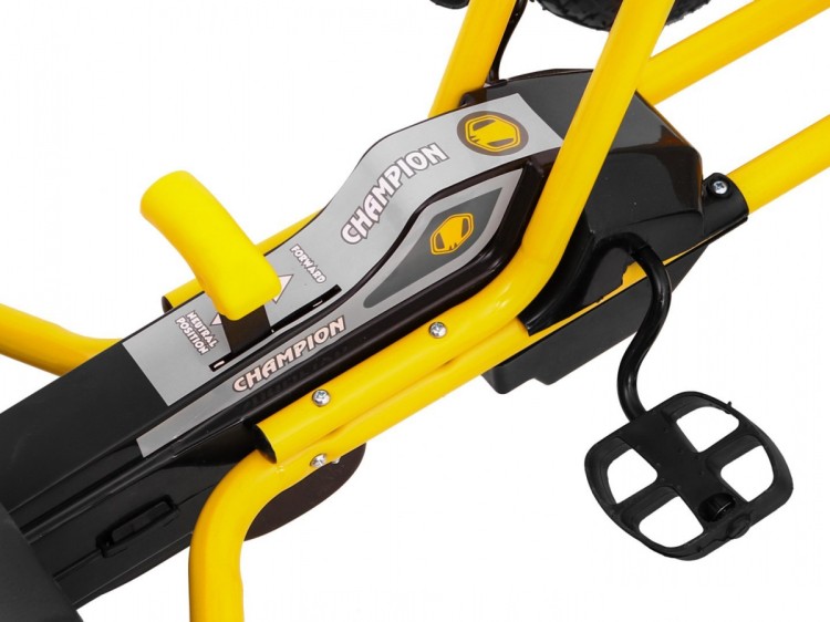 Gokart Champion na pedały dla dzieci 3+ Żółty  Pompowane opony  Regulowane siedzisko  Ręczny hamulec