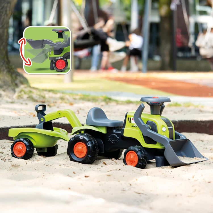 FALK Traktorek Jeździk Baby Claas z Koparką Łyżką i Przyczepą