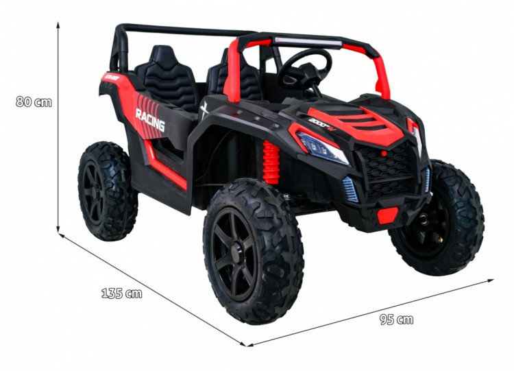 Autko Buggy na akumulator ATV Strong Racing dla 2 dzieci Czerwony + Silnik bezszczotkowy + Pompowane koła + Audio LED