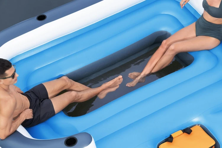 Duża Wyspa do pływania 6-osobowa BESTWAY 373x264x73cm + Daszek + Torba termiczna + Siateczkowe dno + Oparcia