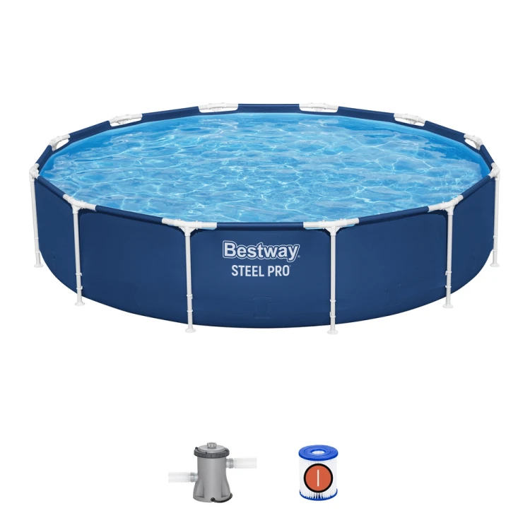 Basen Ogrodowy Stelażowy Z Pompą Niebieski 366x76 cm Zestaw Bestway 56681