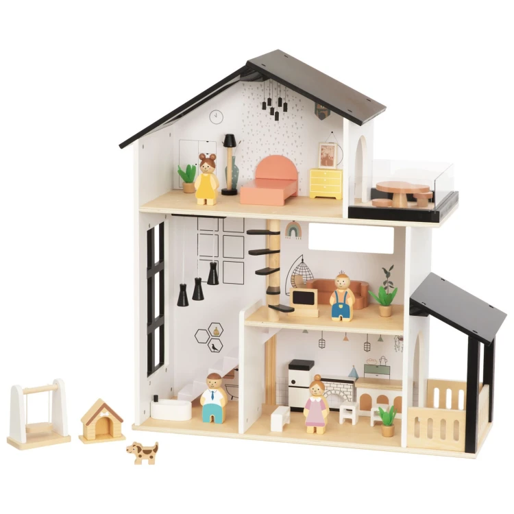 TOOKY TOY Drewniana Rezydencja dla Lalek 25 Elementów