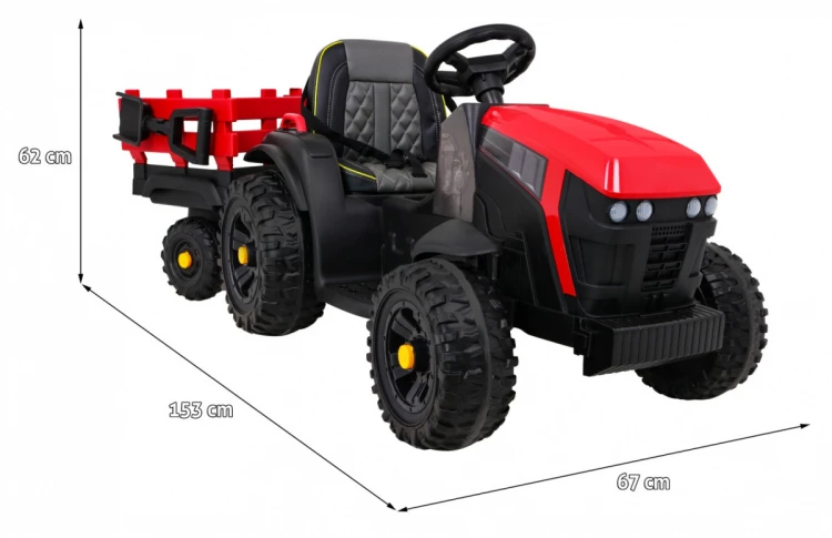 Traktor na akumulator Titanium Z Przyczepą Czerwony