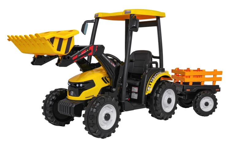 Traktor na akumulator  MEGA  D68 Z Przyczepką Żółty 24V 2x200W