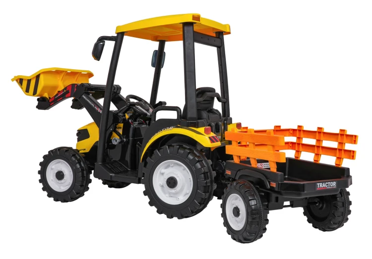 Traktor na akumulator  MEGA  D68 Z Przyczepką Żółty 24V 2x200W
