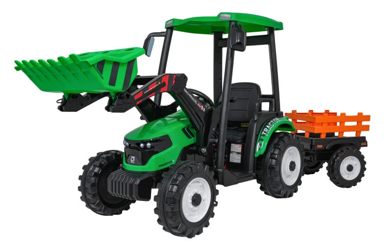 Traktor na akumulator  MEGA  D68 Z Przyczepką Zielony 24V 2x200W